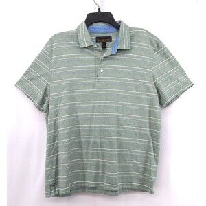 Jos. A. Bank Polo Shirt Mens Size L Green Striped Short Sleeve Casual Preppy